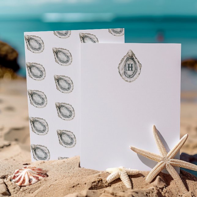Watercolor Monogram Coastal Oyster Thank You Card (Creator Uploaded)