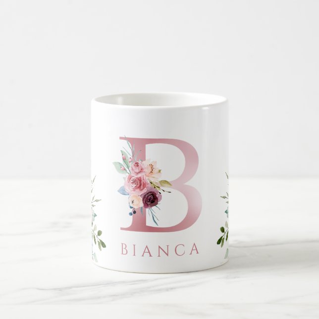 Watercolor Monogram Floral Letter B Coffee Mug (Center)