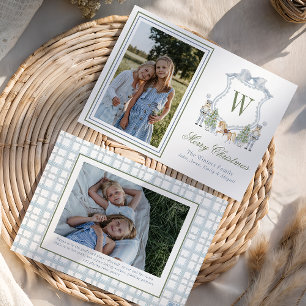 Watercolor Monogram Initial Nutcracker Crest Photo Holiday Card