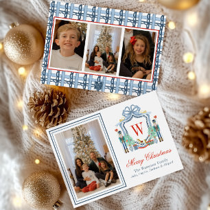 Watercolor Monogram Initial Nutcracker Crest Photo Holiday Card