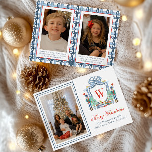 Watercolor Monogram Initial Nutcracker Crest Photo Holiday Card