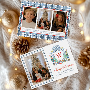 Watercolor Monogram Initial Nutcracker Crest Photo Holiday Card