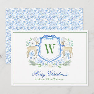 Watercolor Monogram Initial Reindeer Crest Holiday Card