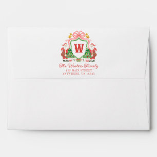 Watercolor Monogram Initial Santa Crest Christmas Envelope
