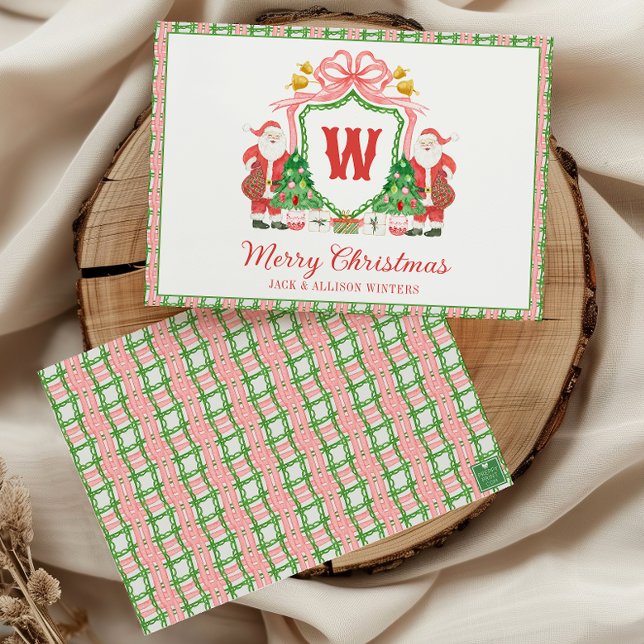 Watercolor Monogram Initial Santa Crest Holiday Card (Creator Uploaded)