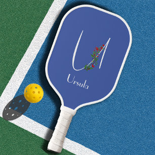 Watercolor monogram letter U blue Pickleball Paddle