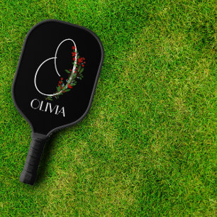 Watercolor monogram O black Pickleball Paddle