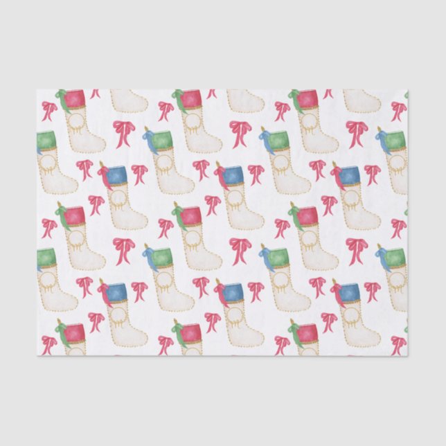 Watercolor Monogram Personalise Christmas Stocking Tissue Paper (Front)