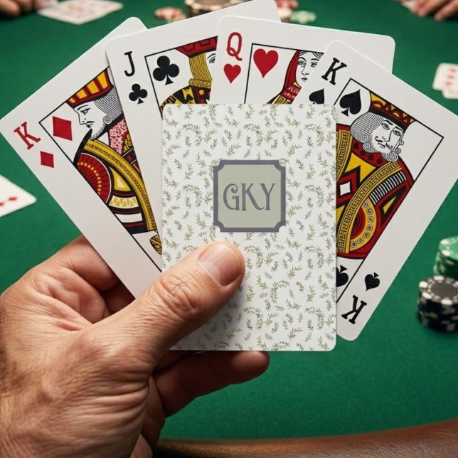 Watercolor Monogram Sage Olive French Pattern  Playing Cards (Creator Uploaded)