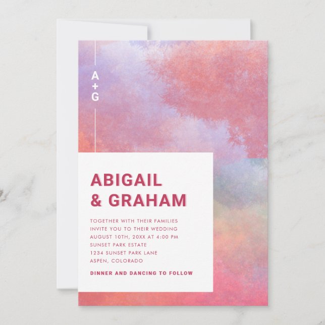 Watercolor Monogram Wedding Invitation (Front)