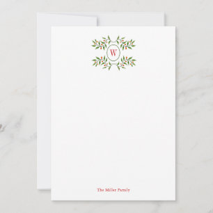 Watercolor Monogram with greenery Holiday Card