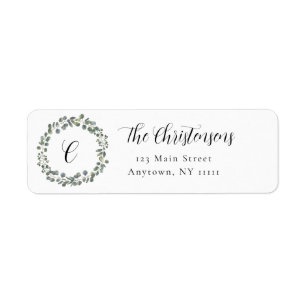 Watercolor Monogram Wreath Return Address Label