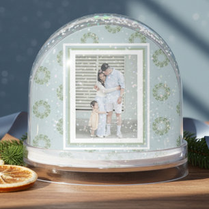 Watercolor Monogram Wreath Script Photo Snow Globe