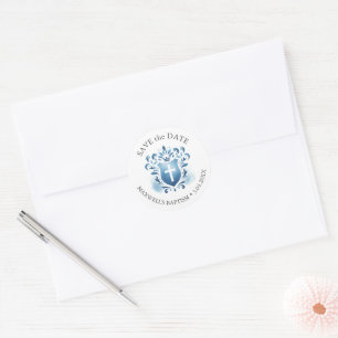 Watercolor Monogrammed Crest Classic Round Sticker