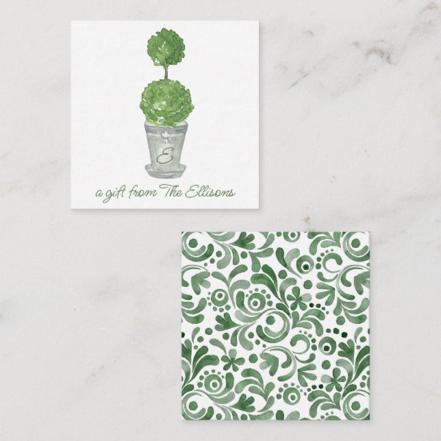 Watercolor Monogrammed Topiary Gift Enclosure Card (Front/Back)