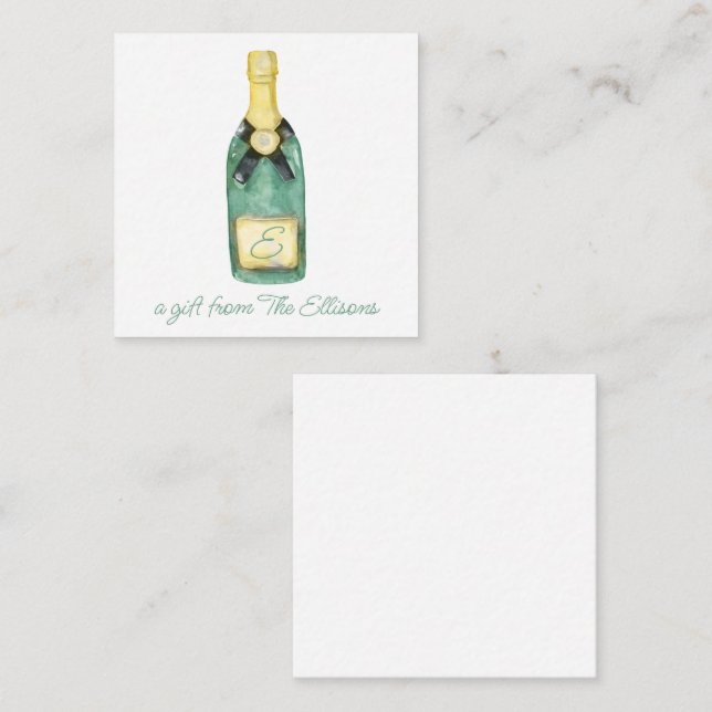 Watercolor Monogrammed Wine Gift Enclosure Card (Front/Back)