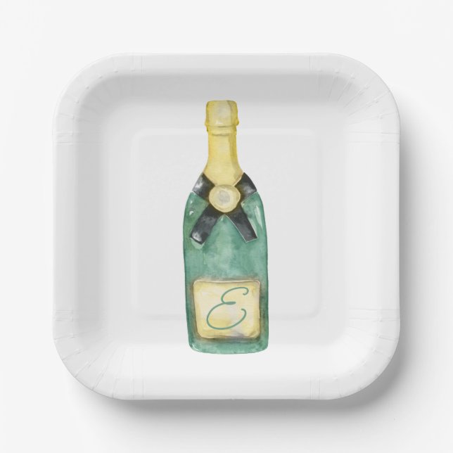 Watercolor Monogrammed Wine Party Plates (Front)