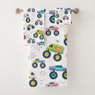 Watercolor Monster Car Trucks kids Bath Towel Set