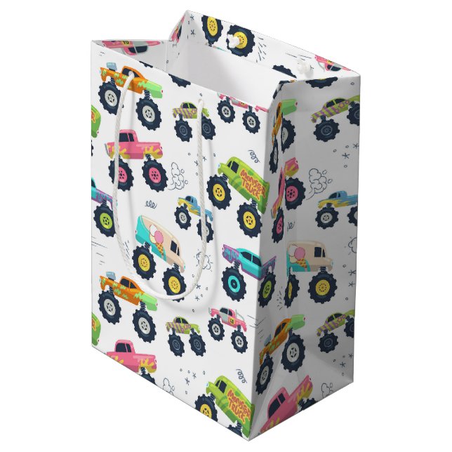 Watercolor Monster Car Trucks kids Medium Gift Bag (Back Angled)