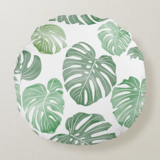 Watercolor monster, tropical seamless wallpaper. round cushion