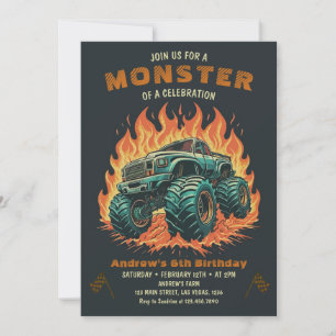 Watercolor Monster Truck  Boy Birthday Invitation