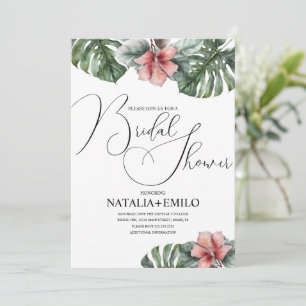 Watercolor Monstera Branch Greenery Bridal Shower Invitation