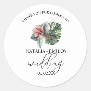 Watercolor Monstera Leaf Greenery Wedding Boda Classic Round Sticker