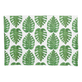 Watercolor Monstera Leaves Pillowcase