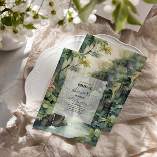 Watercolor Monstera Leaves Tropical Bridal Shower Invitation