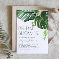 Watercolor Monstera Leaves Tropical Bridal Shower