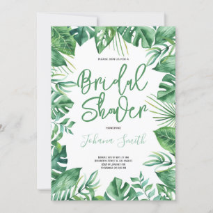 Watercolor Monstera Leaves Tropical Bridal Shower  Invitation
