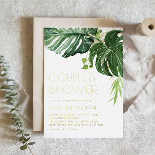 Watercolor Monstera Leaves Tropical Couples Shower