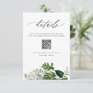 Watercolor Monstera Summer QR Code Wedding Details Enclosure Card