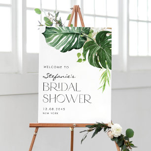 Watercolor Monstera Tropical Bridal Shower Welcome Poster