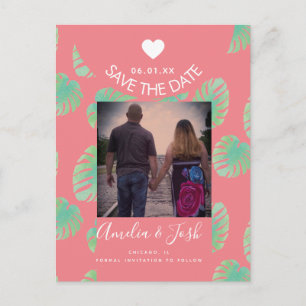 Watercolor Monsteras Pink Save the Date Postcard