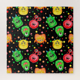 Watercolor Monsters: Cute Seamless Pattern Jigsaw Puzzle
