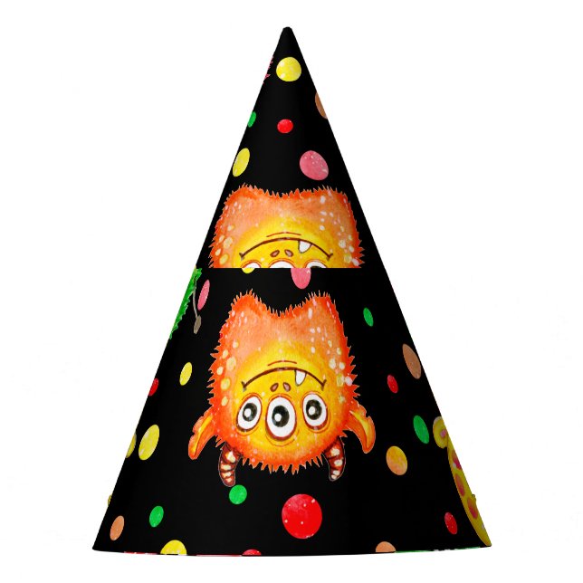 Watercolor Monsters: Cute Seamless Pattern Party Hat (Front)