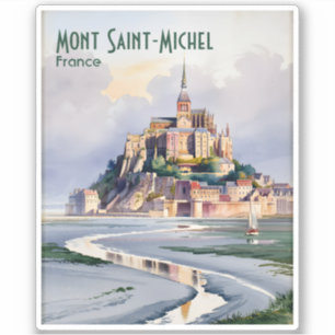 Watercolor Mont Saint Michel France Vintage Travel