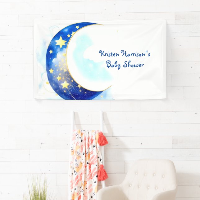 Watercolor Moon and Stars Baby Shower Banner (Insitu)
