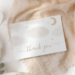 Watercolor Moon and Stars Baby Shower Thank You Card<br><div class="desc">Thank your baby shower guests for their attendance at your baby shower with these cards,  featuring watercolor clouds,  stars,  and moon and gold typography. Personalise or remove text fields on the interior of the card with the 'Customise Further' option.</div>