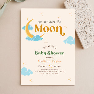 Watercolor Moon and Stars Boy Baby Shower Invitation