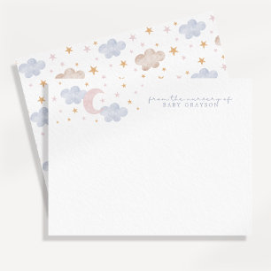 Watercolor Moon Clouds Baby Boy Nursery Note Card