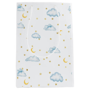 Watercolor Moon Stars and Clouds Nursery Wallpaper Medium Gift Bag