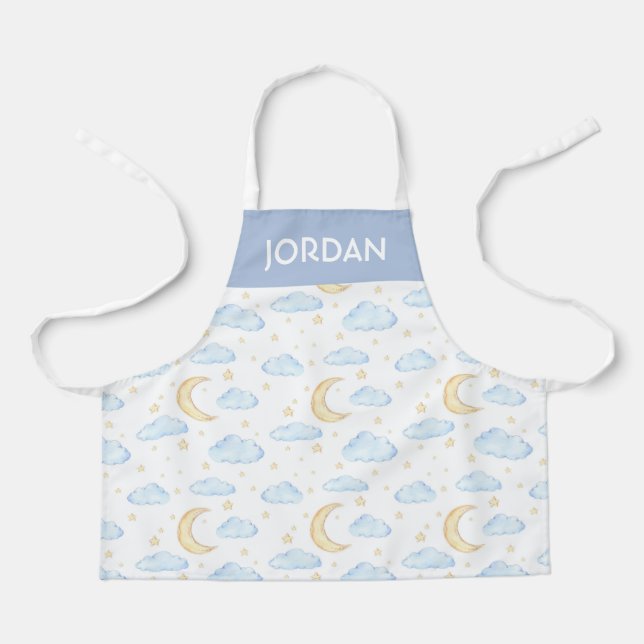 Watercolor Moon Stars and Clouds Pattern Apron (Front)