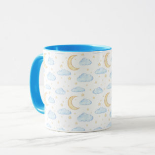 Watercolor Moon Stars and Clouds Pattern Mug