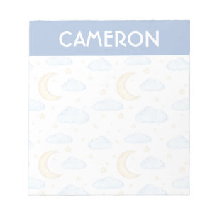 Watercolor Moon Stars and Clouds Pattern Notepad