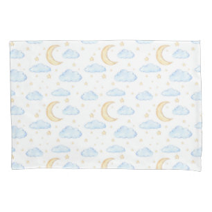 Watercolor Moon Stars and Clouds Pattern Pillowcase