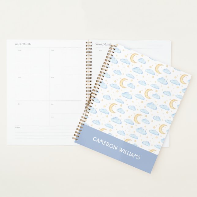 Watercolor Moon Stars and Clouds Pattern Planner (Display)
