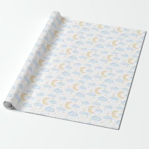 Watercolor Moon Stars and Clouds Pattern Wrapping Paper