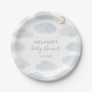 Watercolor Moon Stars Baby Shower Paper Plate